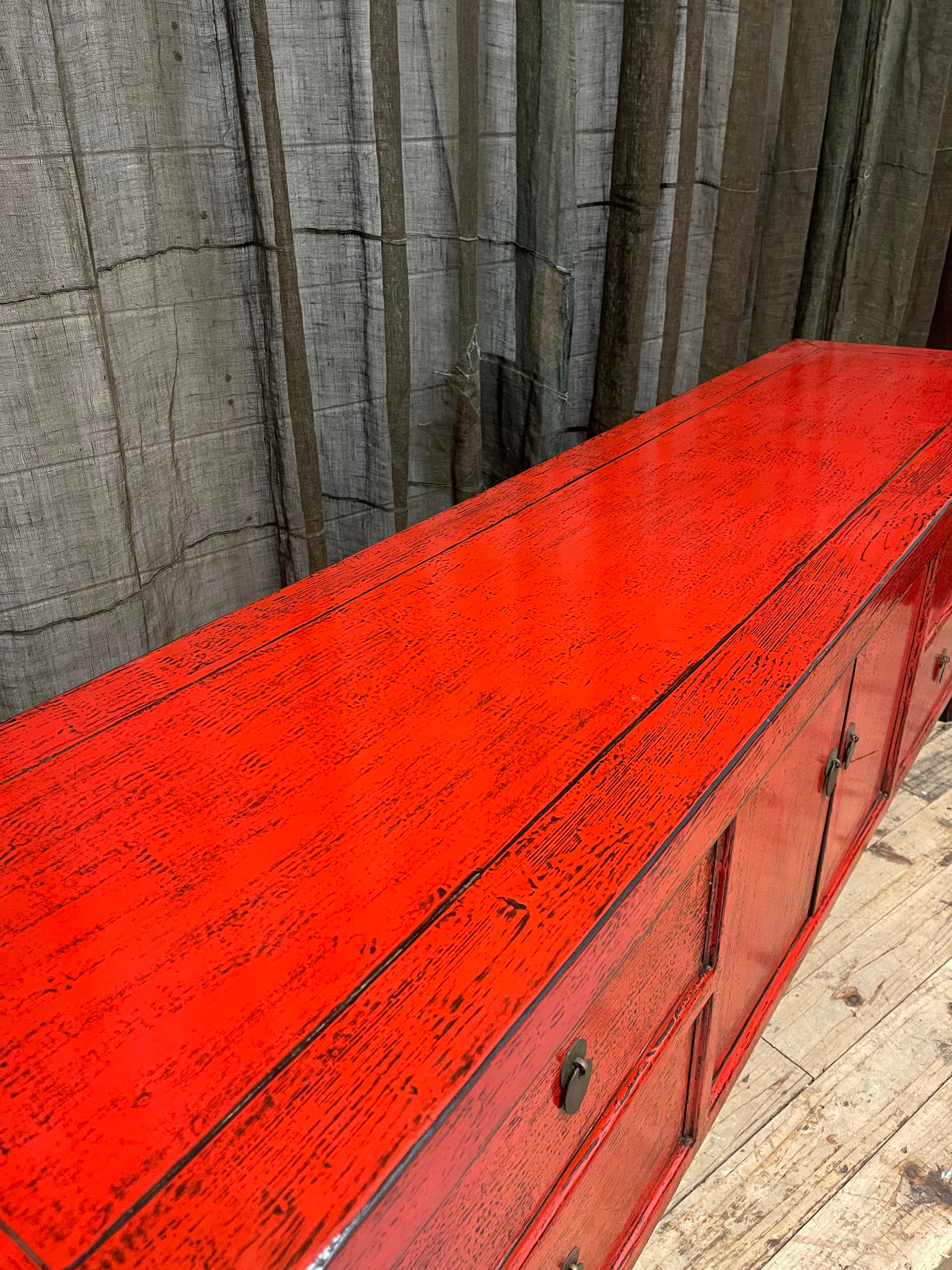 Chinese Red Lacquered Low Cabinet
