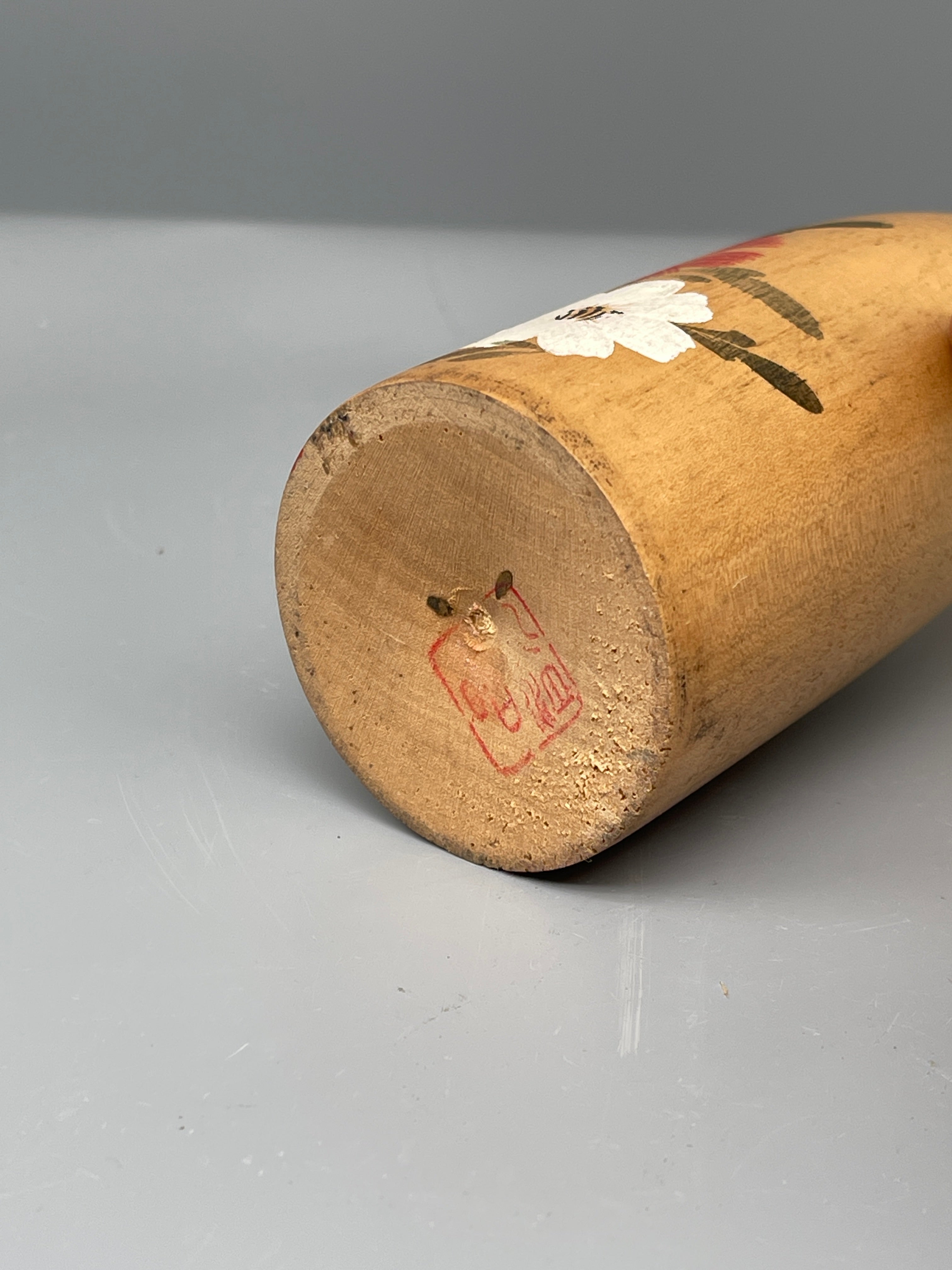 Vintage Japanese Sosaku Kokeshi Doll, Blossom Motif