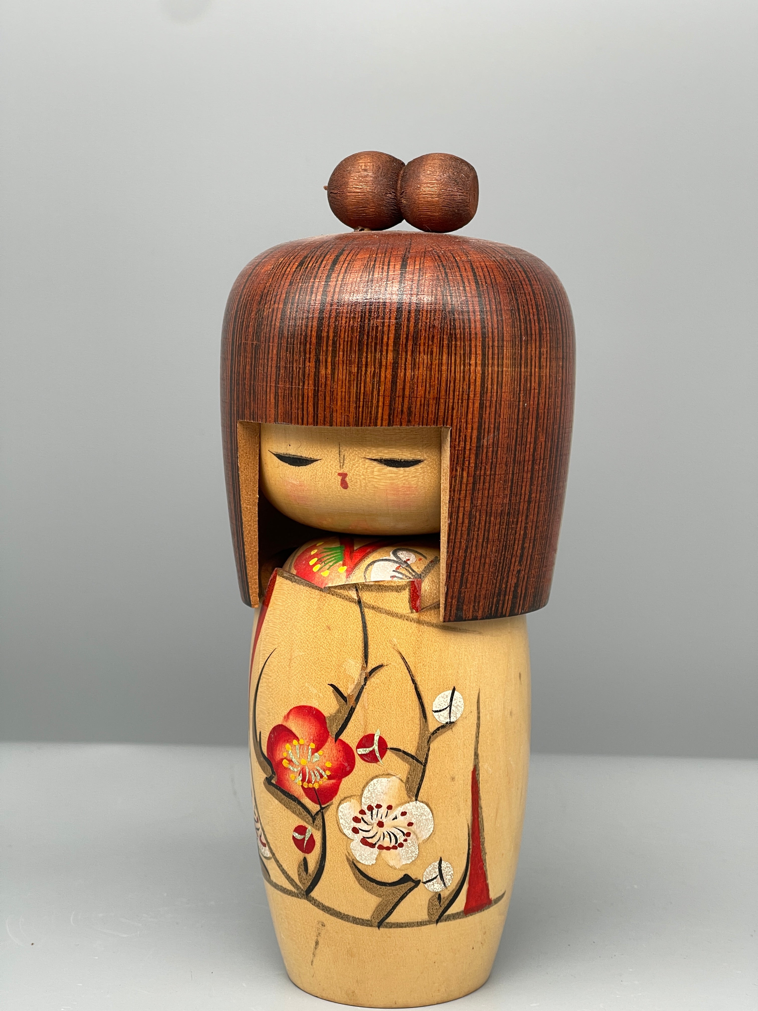 Vintage Japanese Sosaku Kokeshi Doll, Plum Blossom Motif