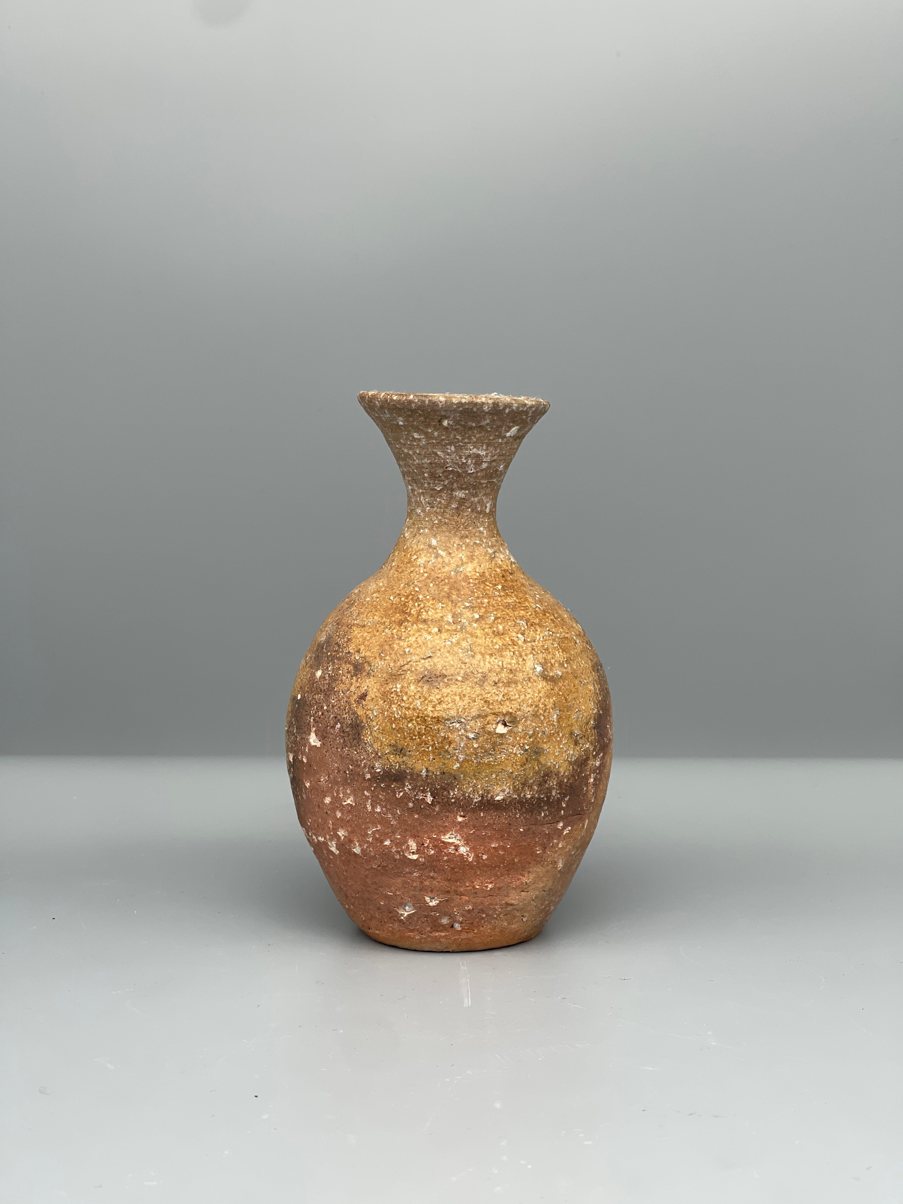 Vintage Japanese bizen flask, amber ash glaze, other side