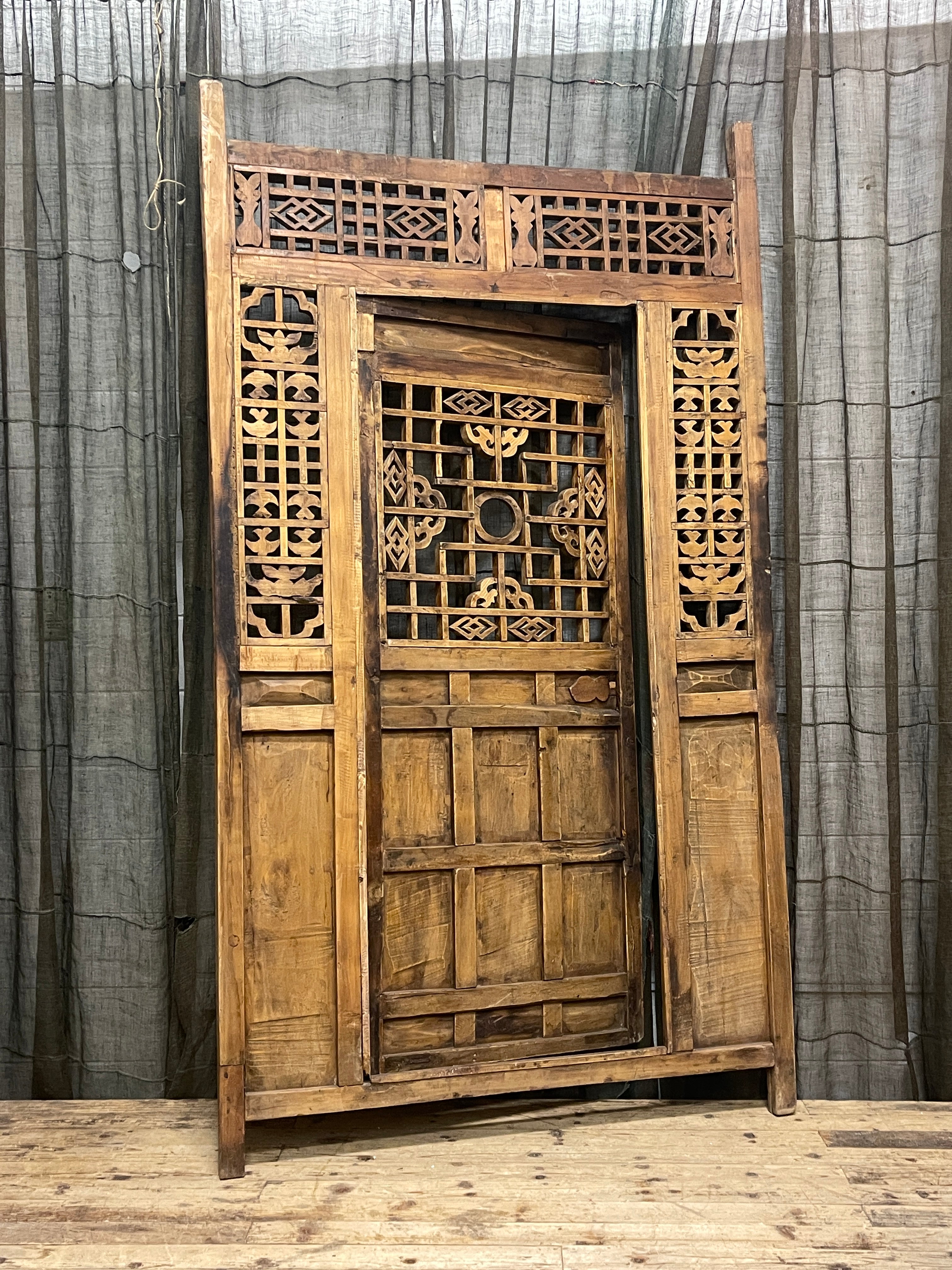 Antique Chinese Carved Courtyard Gate Panel - c.1900