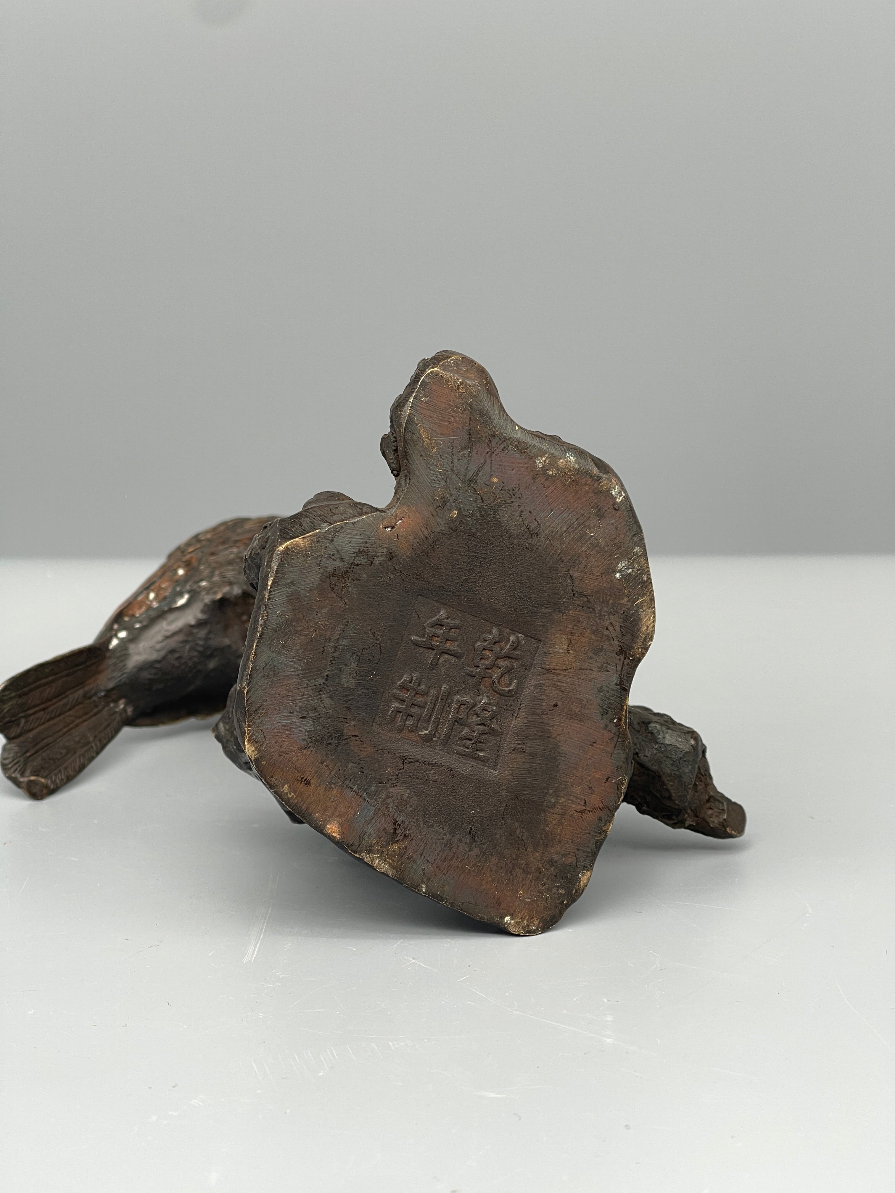 Vintage Japanese bronze bird figure, base with impressed mark