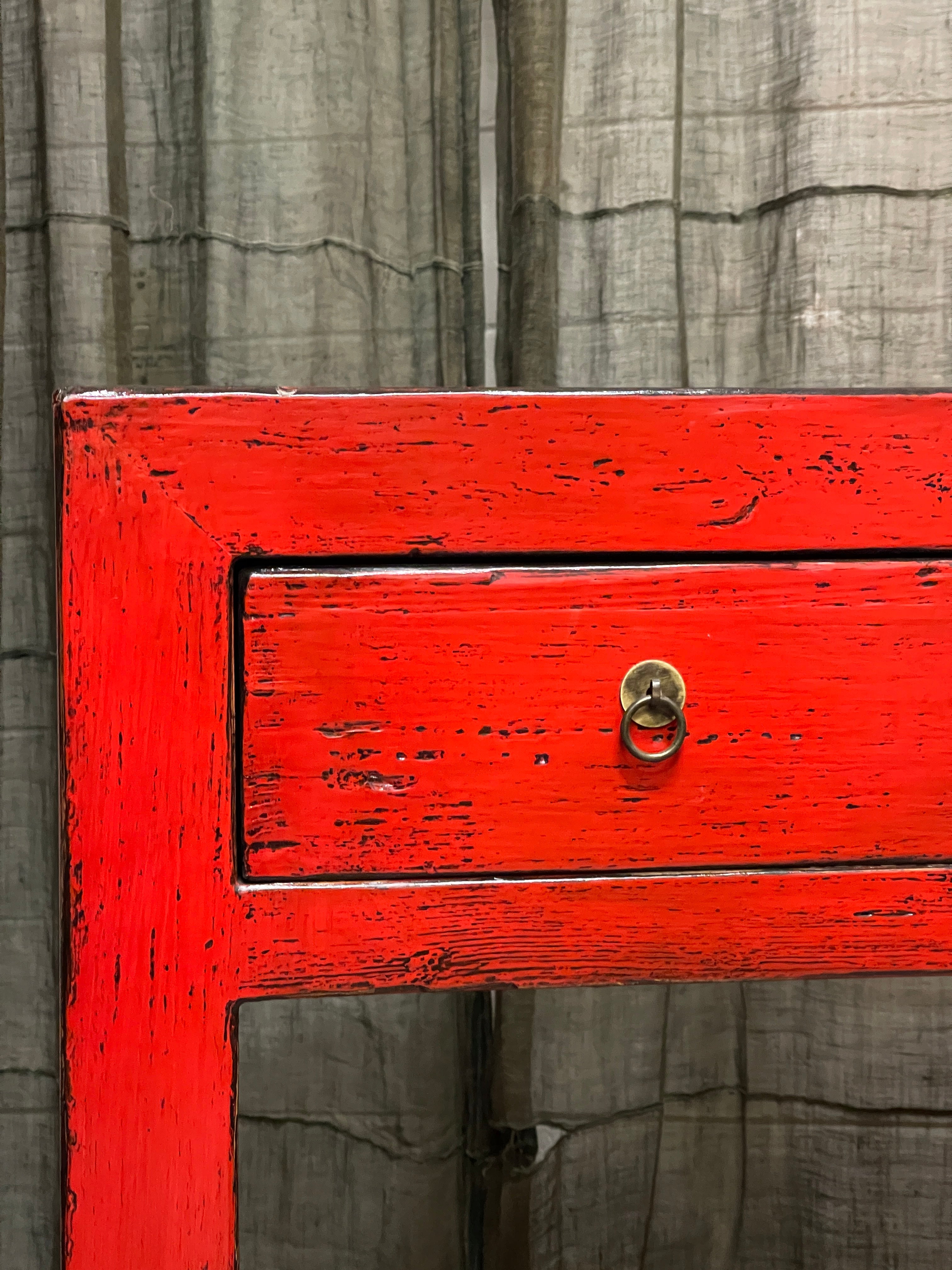 Chinese Red Lacquered 4-Drawer Hall Table