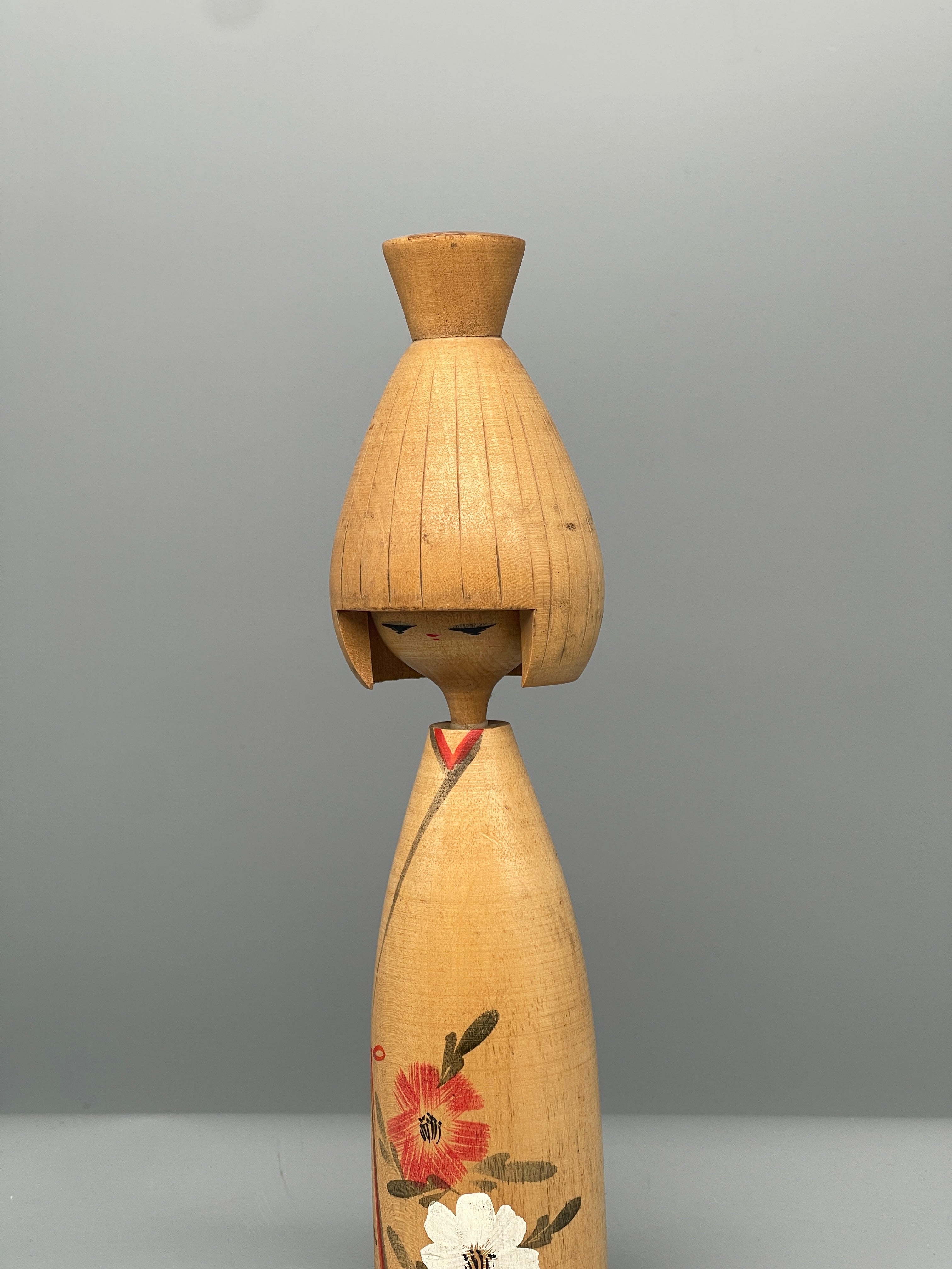 Vintage Japanese Sosaku Kokeshi Doll, Blossom Motif