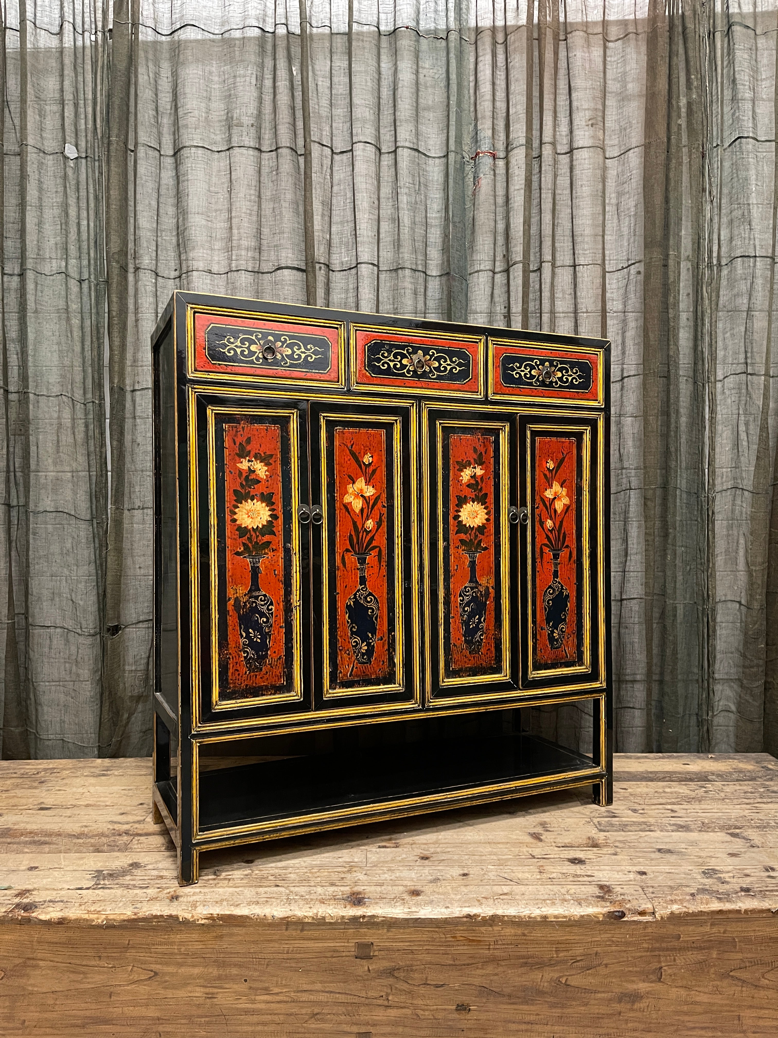 Chinese Black Lacquered Shoe Cabinet