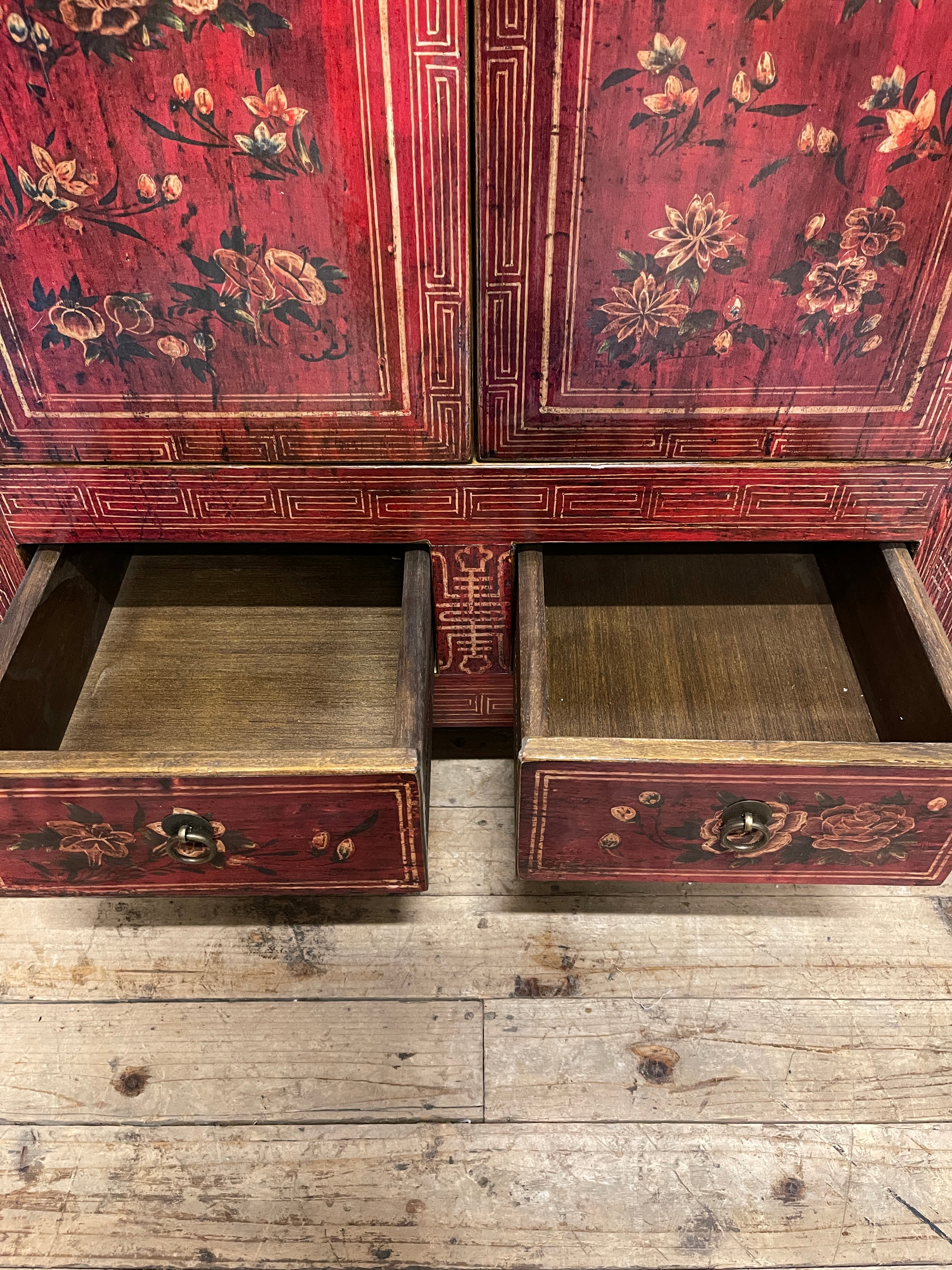 Chinese Red Lacquered Storage Cabinet