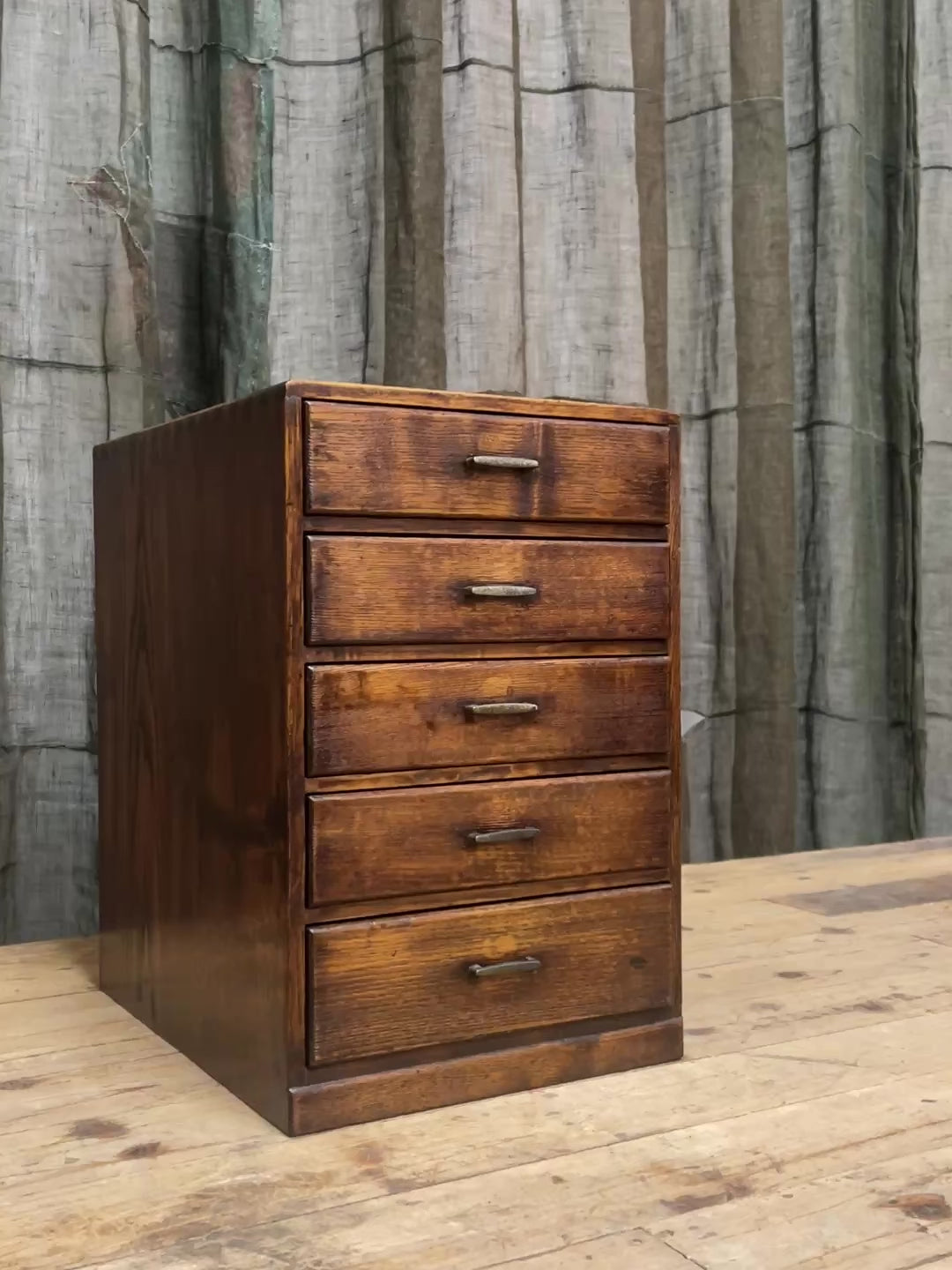 Vintage Japanese oak five drawer document box, 1920s, video