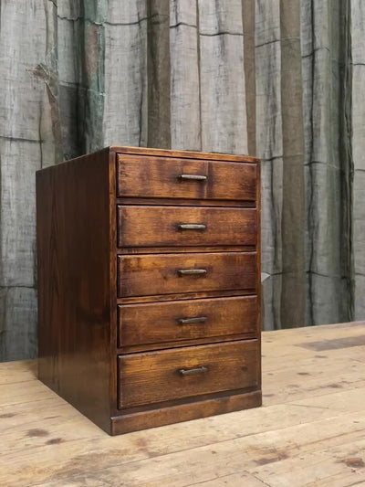 Vintage Japanese oak five drawer document box, 1920s, video