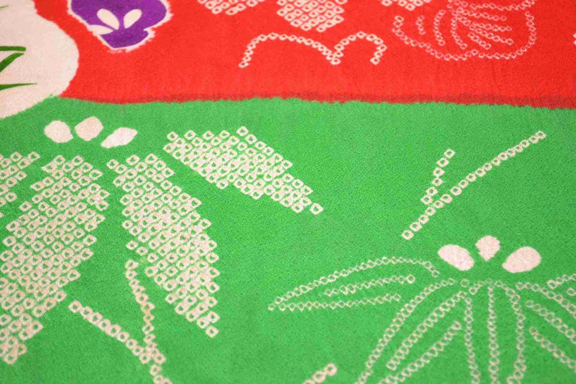 Japanese Red & Green Shibori Silk