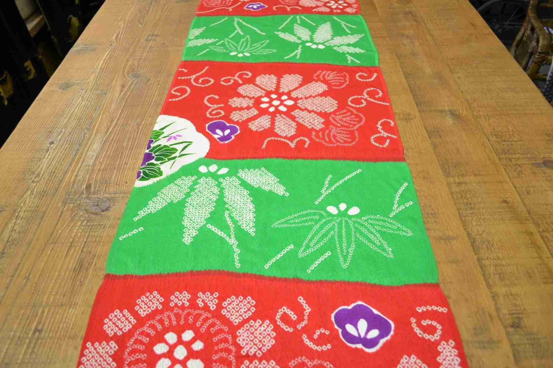 Japanese Red & Green Shibori Silk